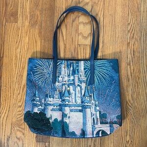 Disney Paris Cinderella Castle Faux Leather Tote Bag Navy Purse